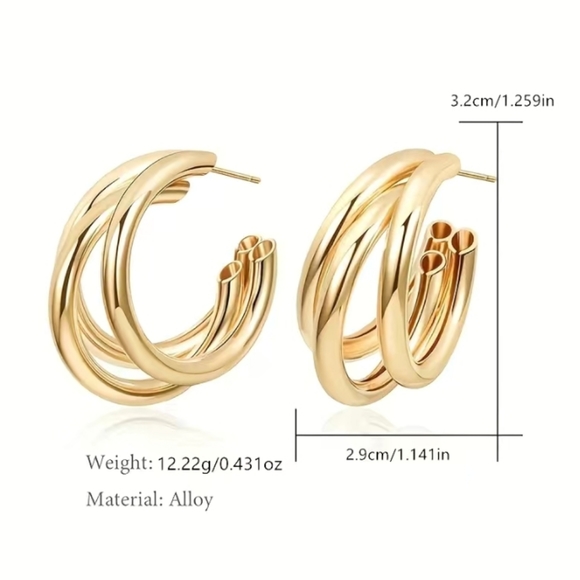 Triple Layer Gold Hoop Earrings - Picture 4 of 7